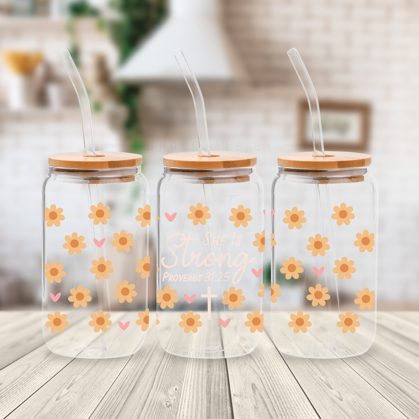 UVDTF Wrap-Orange floral, She is strong Proverbs 31:25 (UV115)