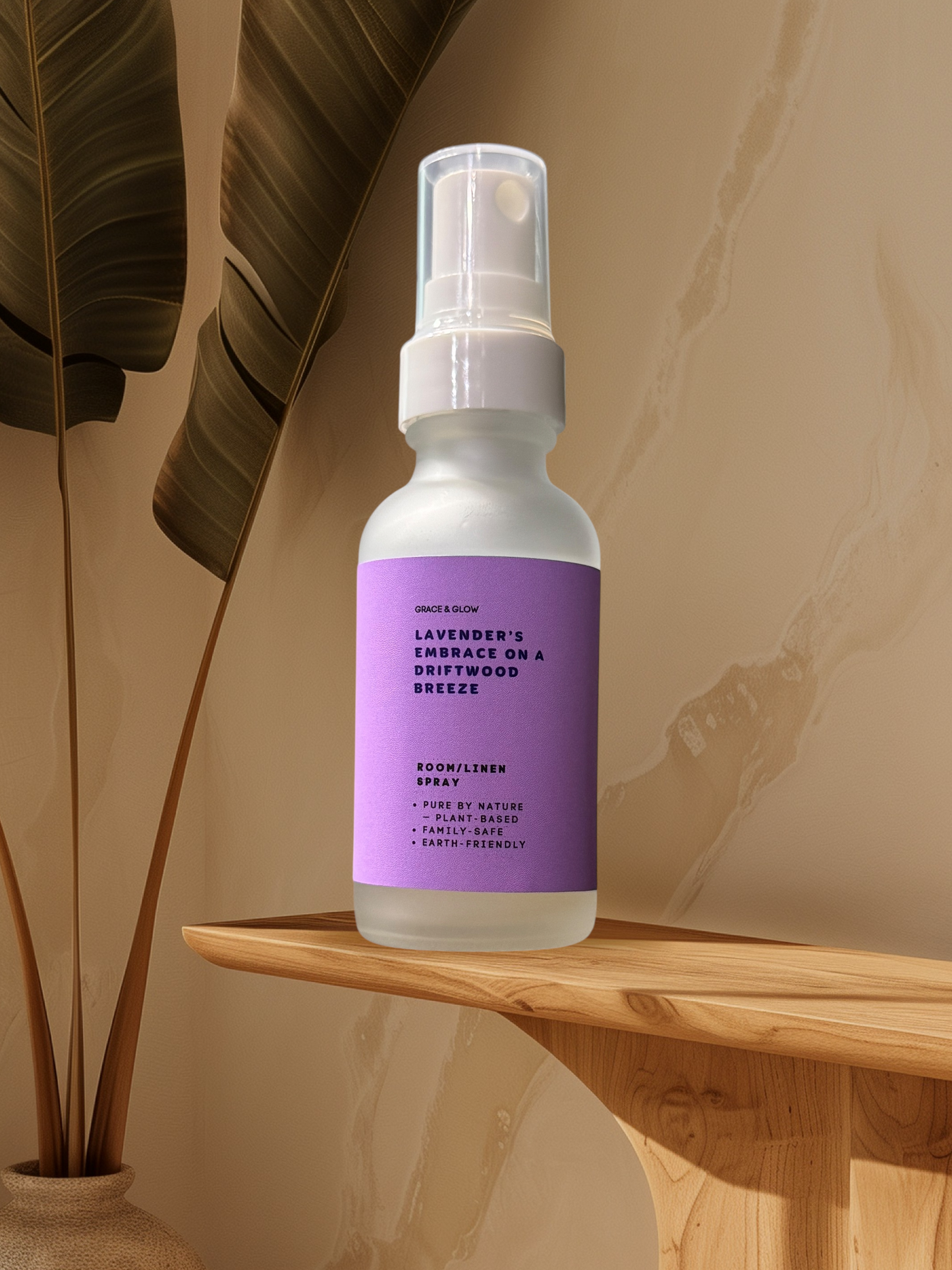 Grace & Glow: Lavender's Embrace on a driftwood breeze, room/linen spray