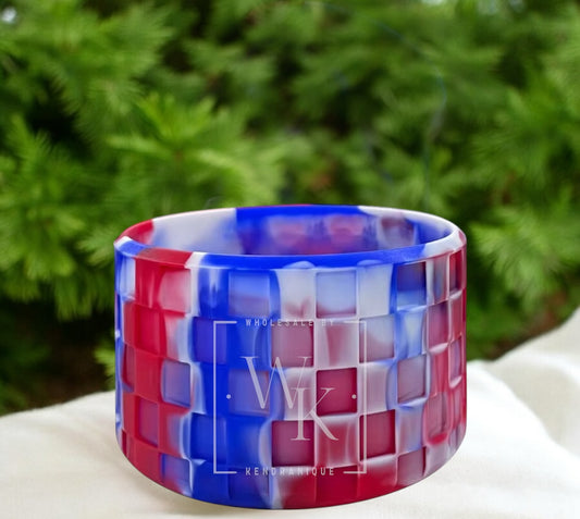 Silicone (Checkered Red, White & Blue) tumbler boot for popular 40 oz tumblers and glass cans