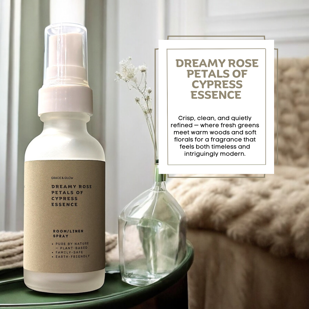 Grace & Glow: Dreamy rose petals of cypress essence, Room/Linen Spray