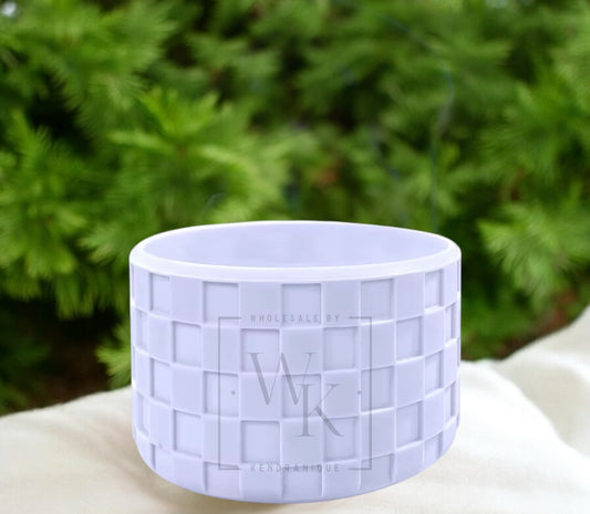 Silicone (Checkered Lavender) tumbler boot for popular 40 oz tumblers and glass cans