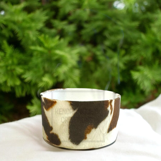 Silicone (cow print-brown) tumbler boot for popular 40 oz tumblers and glass cans
