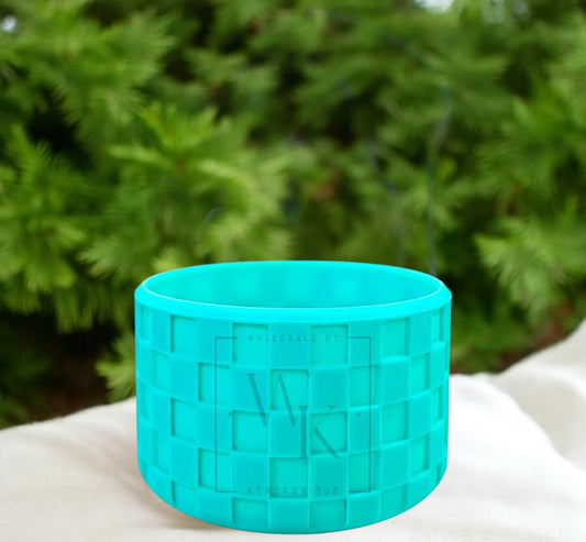 Silicone (Checkered Aqua) tumbler boot for popular 40 oz tumblers and glass cans