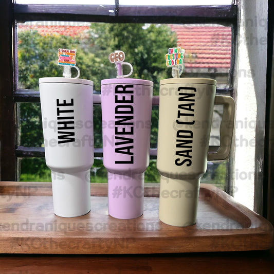 40 oz tumbler with handle and matching colored straw