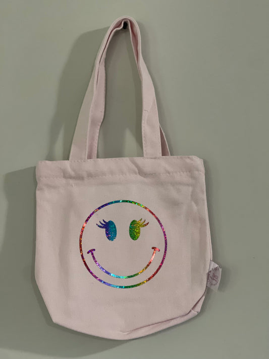 8x7x2 inch happy face pink tote