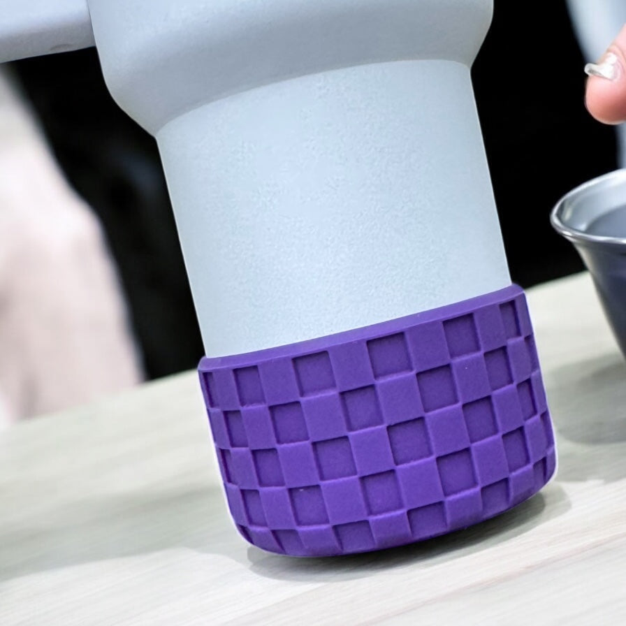 Silicone (Checkered Purple) tumbler boot for popular 40 oz tumblers and glass cans