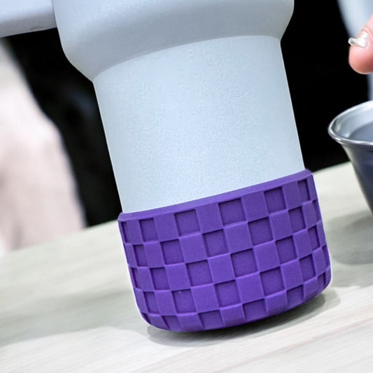 Silicone (Checkered Purple) tumbler boot for popular 40 oz tumblers and glass cans