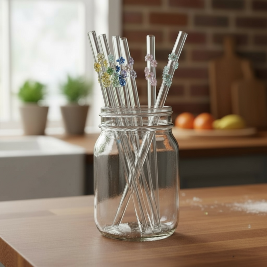 Glass Straw, Charm-Spiral Floral