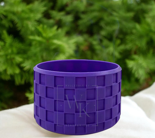 Silicone (Checkered Purple) tumbler boot for popular 40 oz tumblers and glass cans