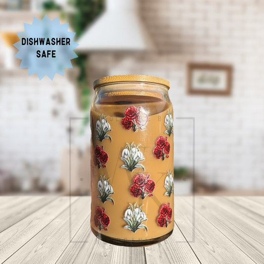 16 oz Dishwasher safe glass can with bamboo lid and glass straw-Carmen