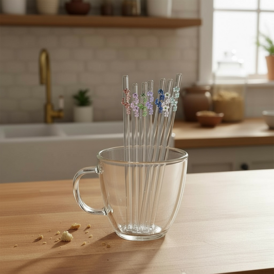 Glass Straw, Charm-Spiral Floral
