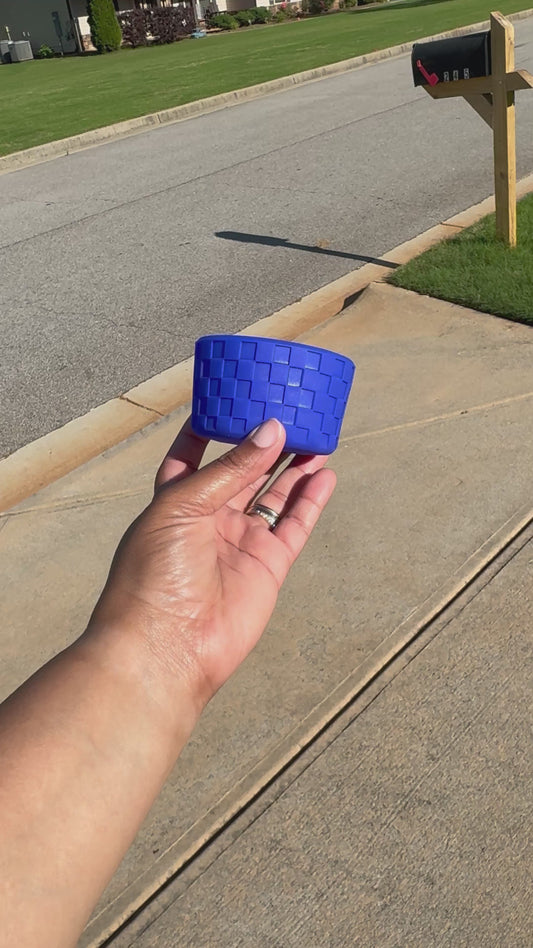 Silicone (Checkered Blue) tumbler boot for popular 40 oz tumblers and glass cans
