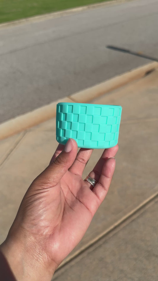 Silicone (Checkered Aqua) tumbler boot for popular 40 oz tumblers and glass cans