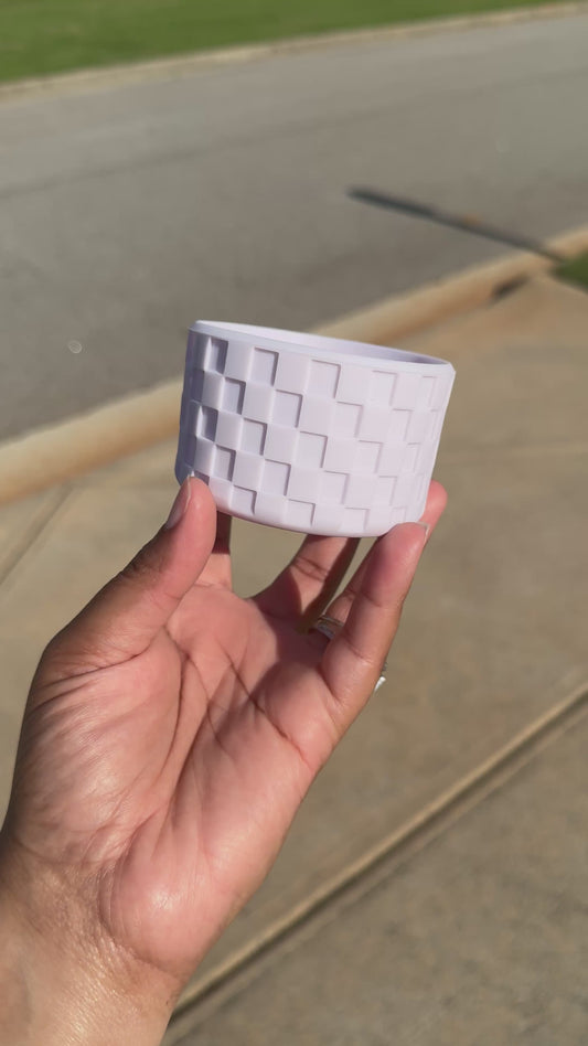 Silicone (Checkered Lavender) tumbler boot for popular 40 oz tumblers and glass cans